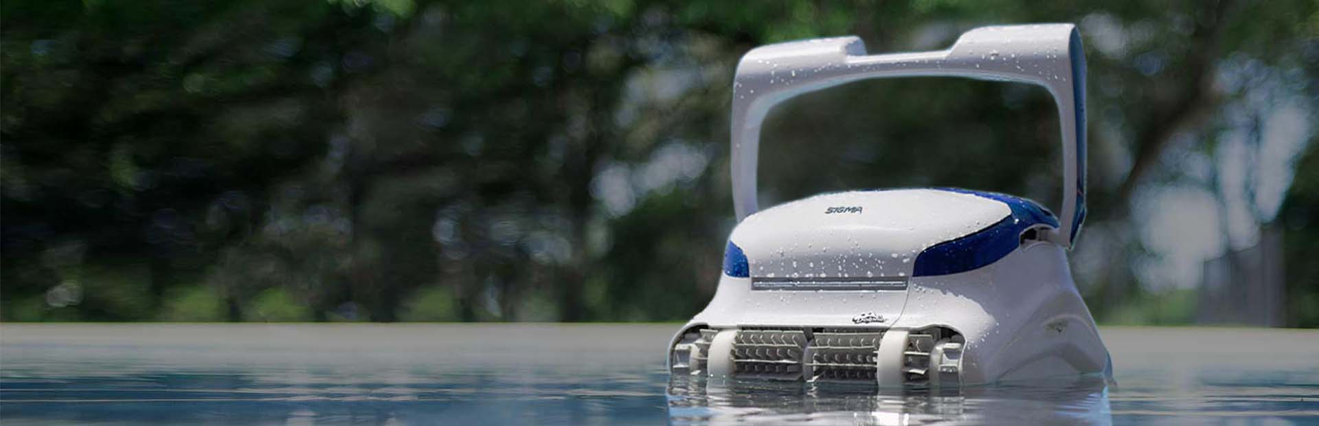 Dolphin Sigma robotic pool cleaner in a crystal clear pool